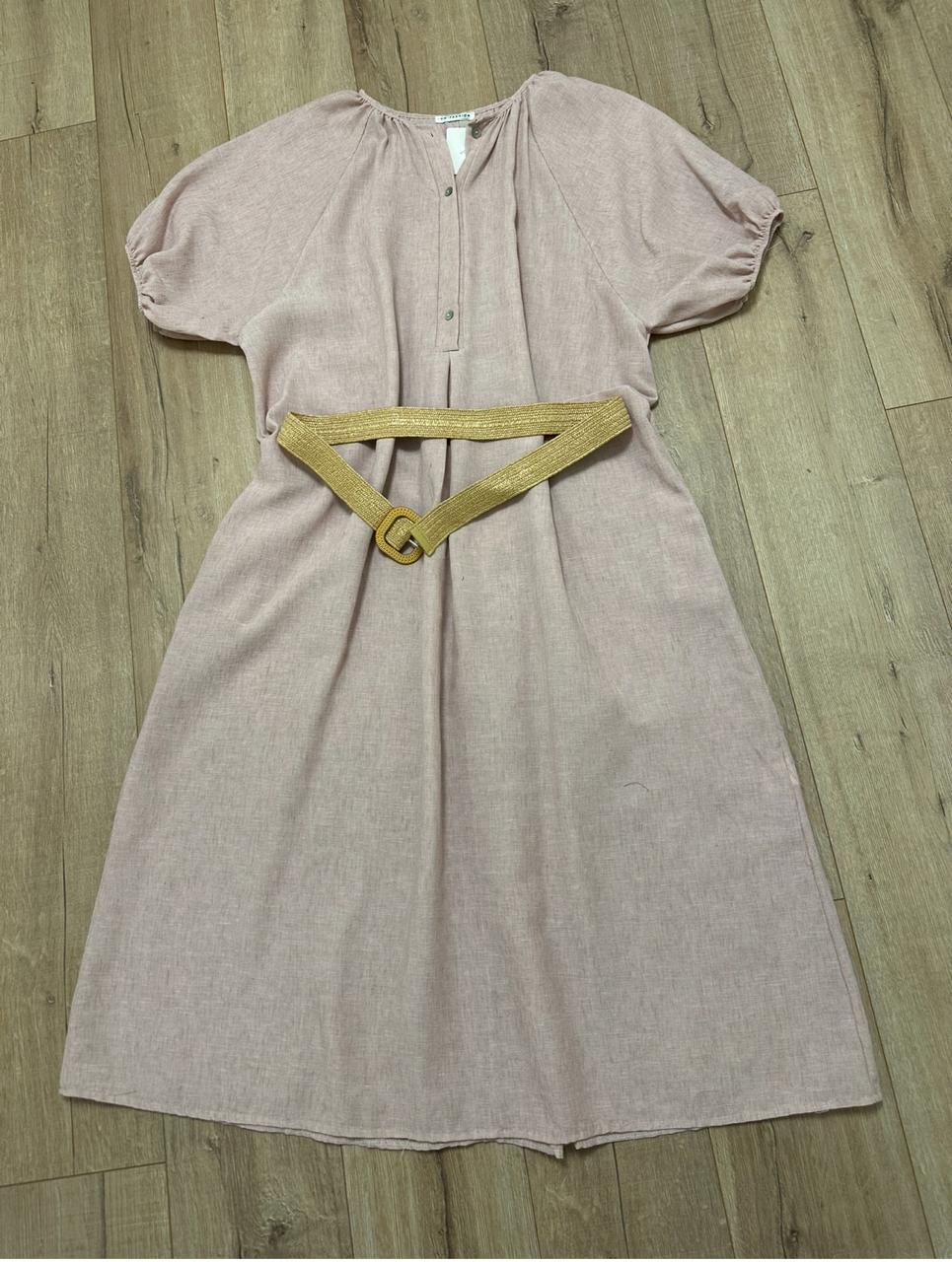 Linen Beige Midi Dress – Natural Chic