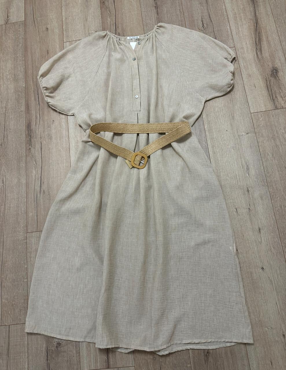 Linen Beige Midi Dress – Natural Chic