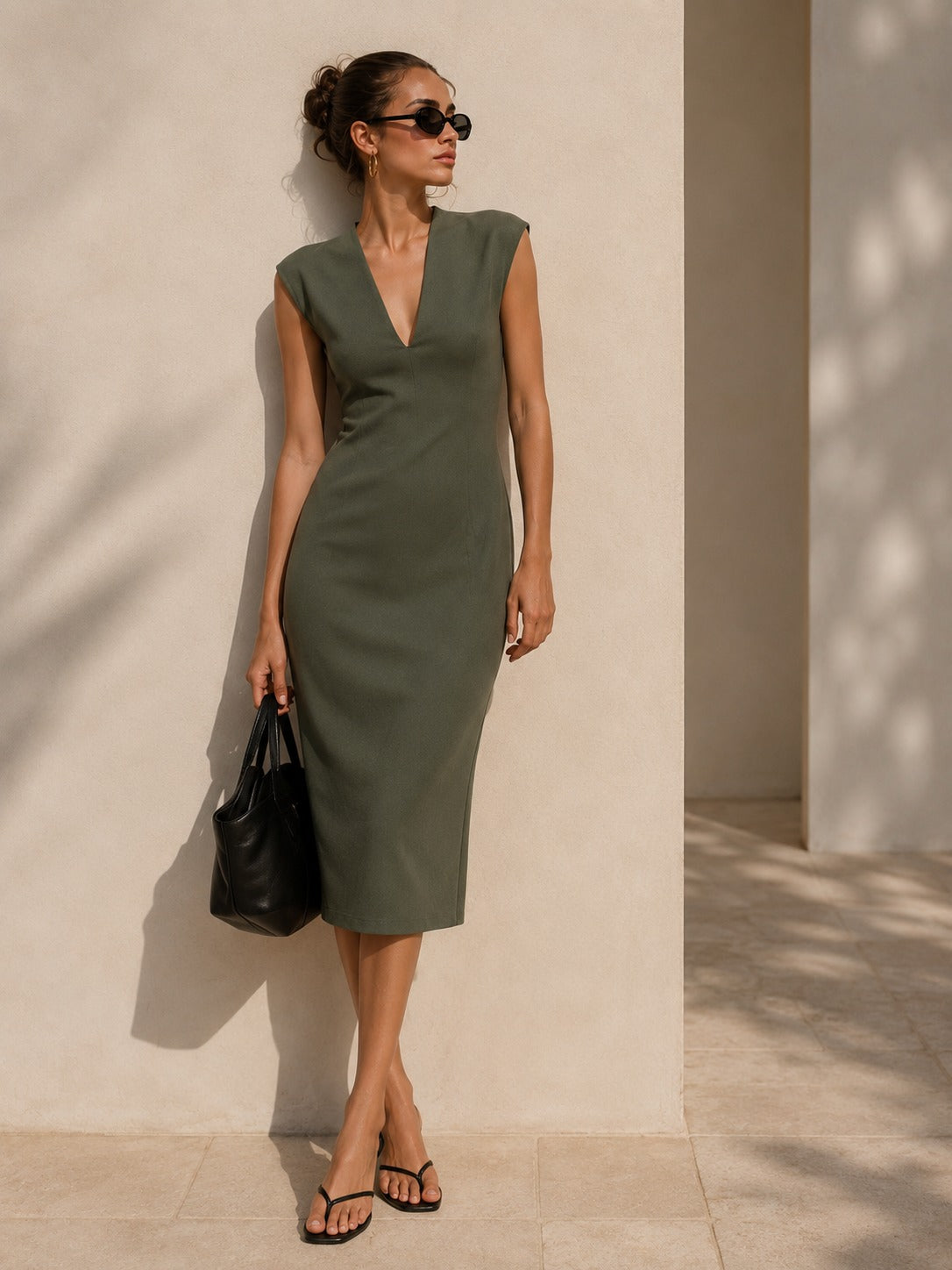 ZARA Olive Elegance Midi Dress