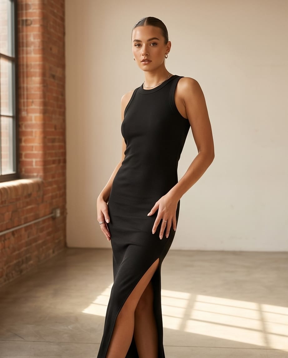 Midnight Ribbed Maxi Dress