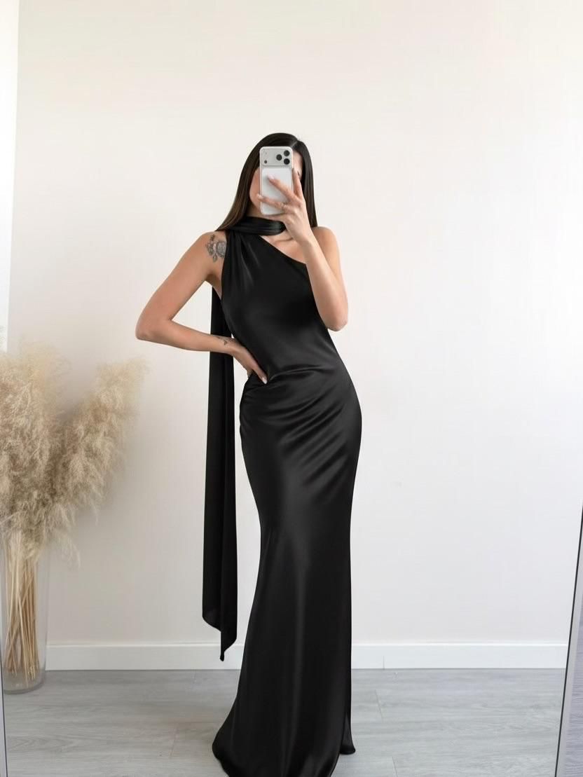 Satin One-Shoulder Maxi Dress
