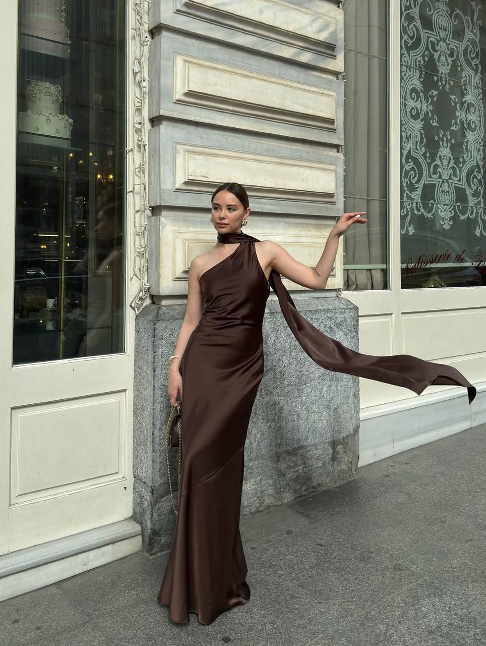 Satin One-Shoulder Maxi Dress