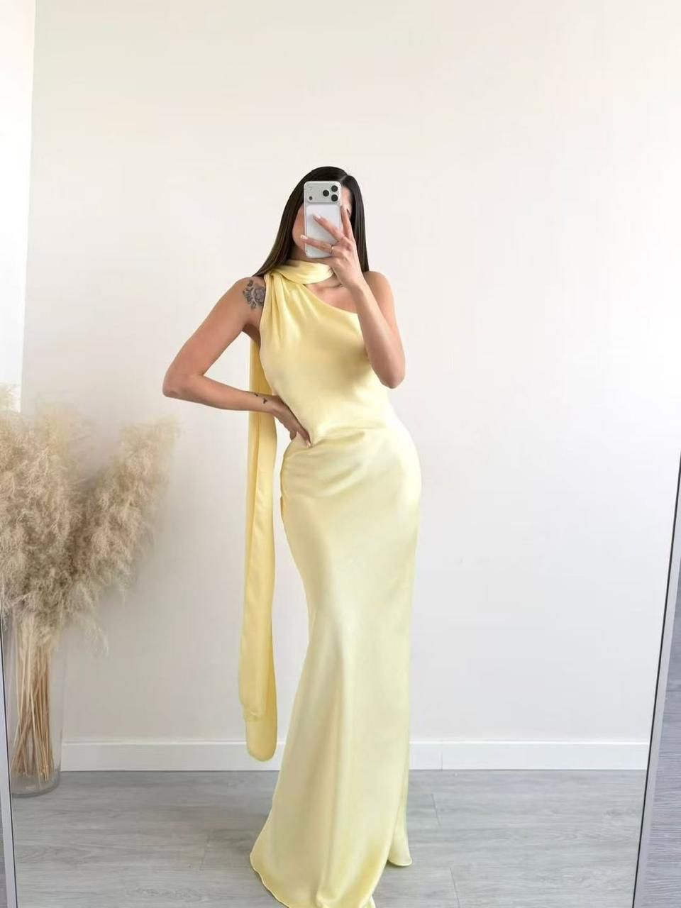Satin One-Shoulder Maxi Dress