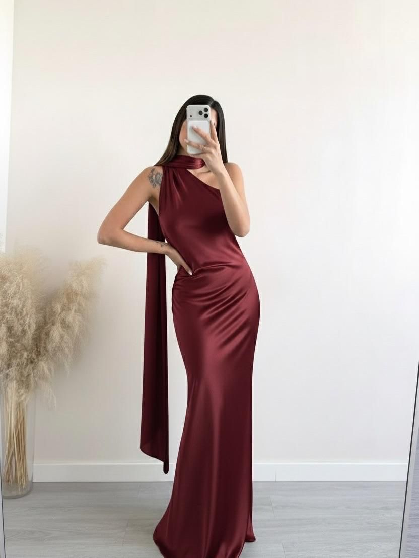 Satin One-Shoulder Maxi Dress